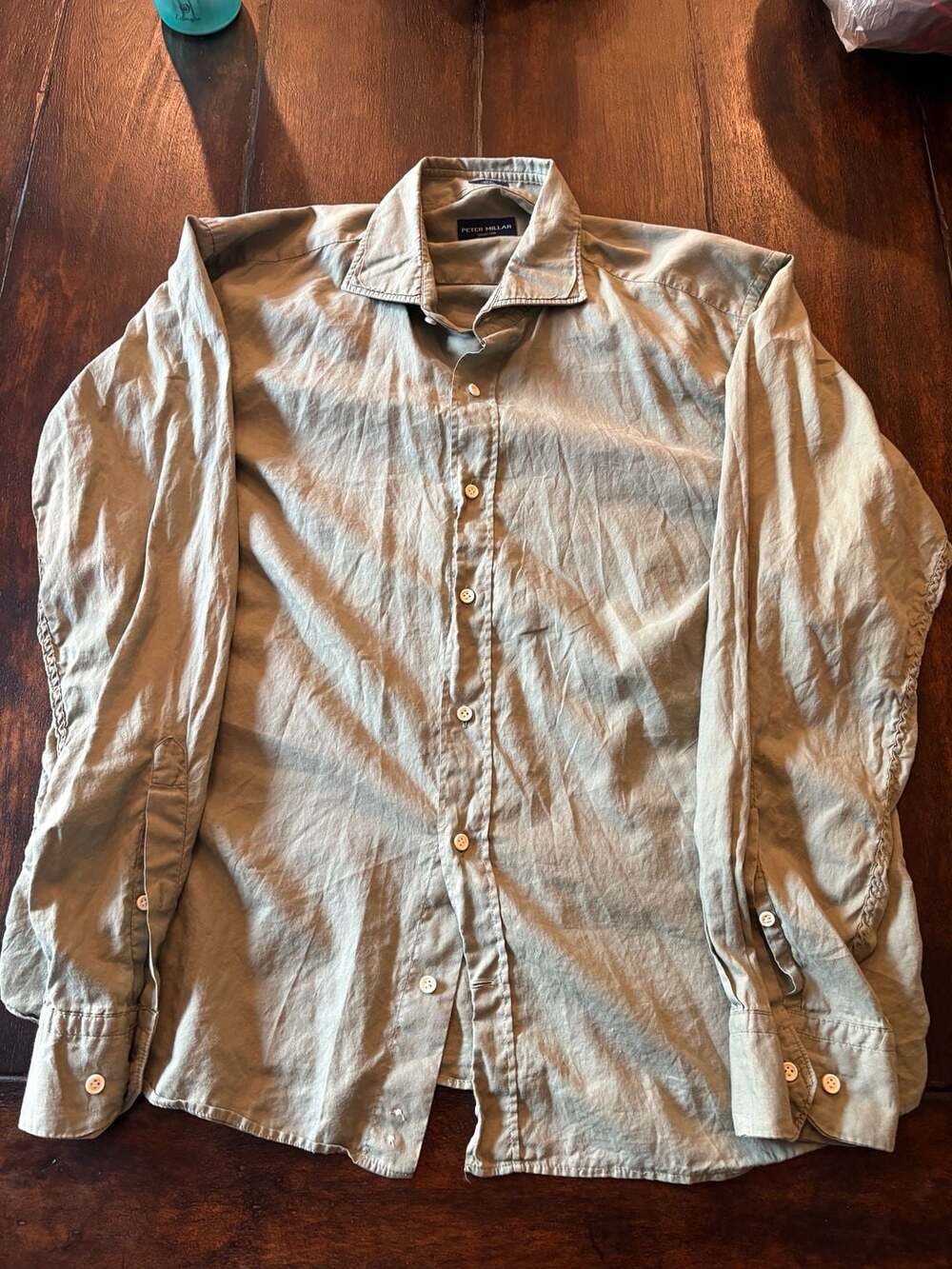 Peter Millar Collection Long Sleeve Button Down Shirt Size Large Green